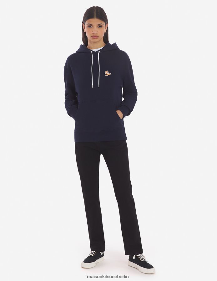 Kleidung V2DHL157 Marine Männer Chillax Fox Patch klassischer Kapuzenpullover Maison Kitsune