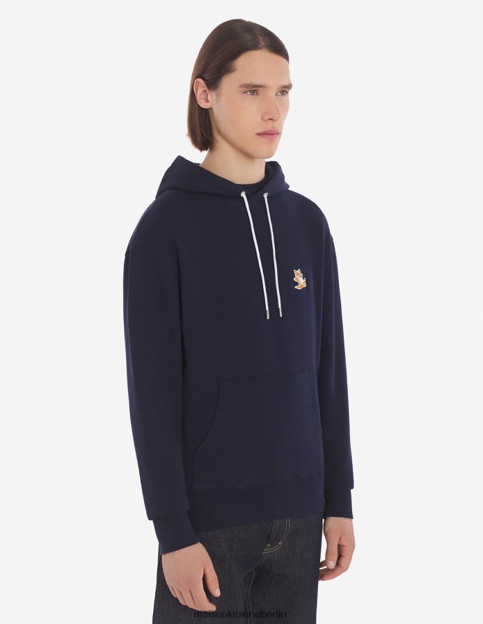 Kleidung V2DHL157 Marine Männer Chillax Fox Patch klassischer Kapuzenpullover Maison Kitsune