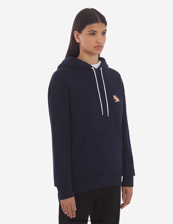 Kleidung V2DHL157 Marine Männer Chillax Fox Patch klassischer Kapuzenpullover Maison Kitsune