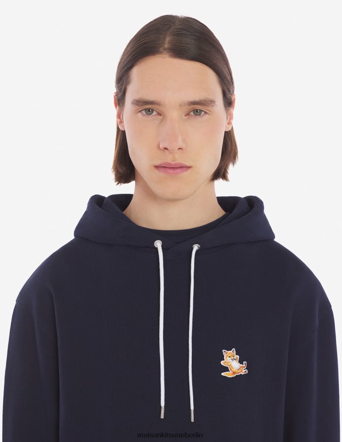 Kleidung V2DHL157 Marine Männer Chillax Fox Patch klassischer Kapuzenpullover Maison Kitsune