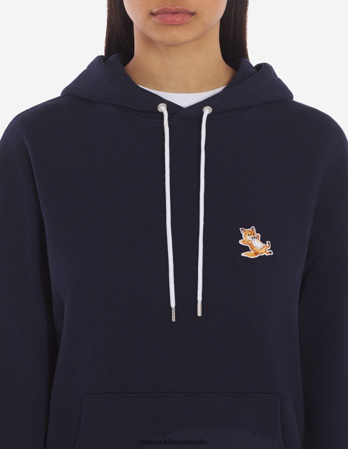 Kleidung V2DHL157 Marine Männer Chillax Fox Patch klassischer Kapuzenpullover Maison Kitsune