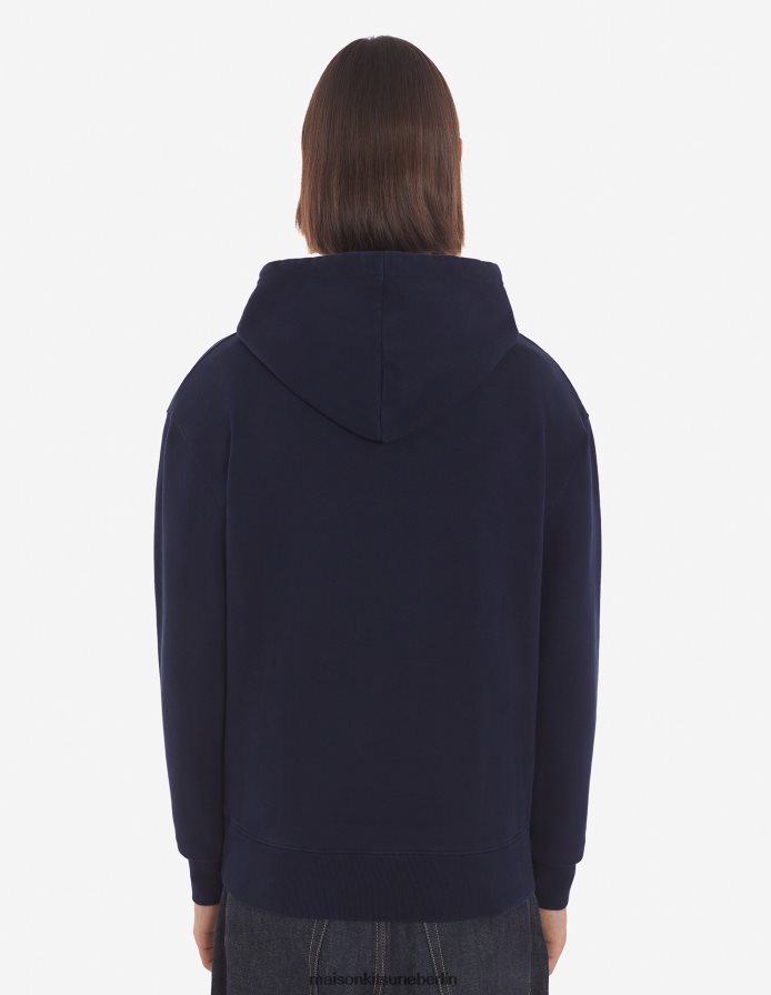 Kleidung V2DHL157 Marine Männer Chillax Fox Patch klassischer Kapuzenpullover Maison Kitsune