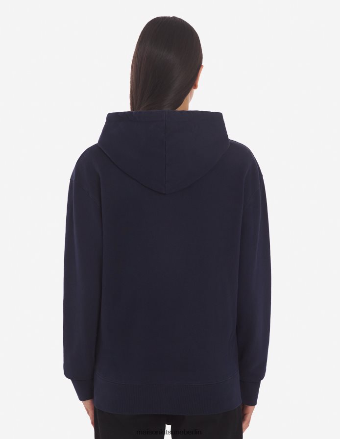 Kleidung V2DHL157 Marine Männer Chillax Fox Patch klassischer Kapuzenpullover Maison Kitsune