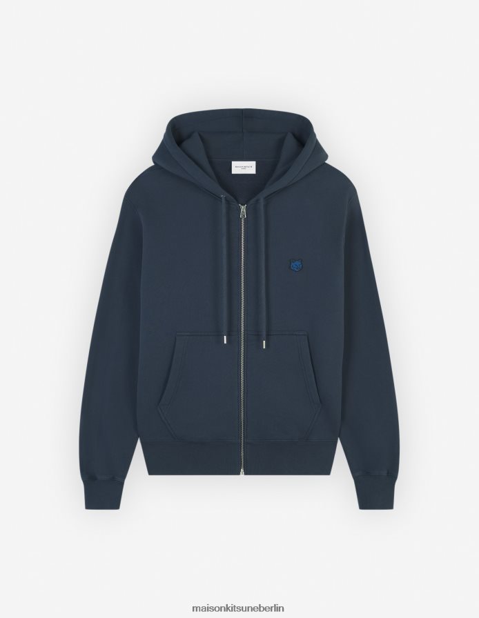 Kleidung V2DHL158 tintenblau Männer Komfort-Kapuzenpullover mit auffälligem Fuchskopf-Patch und Reißverschluss Maison Kitsune