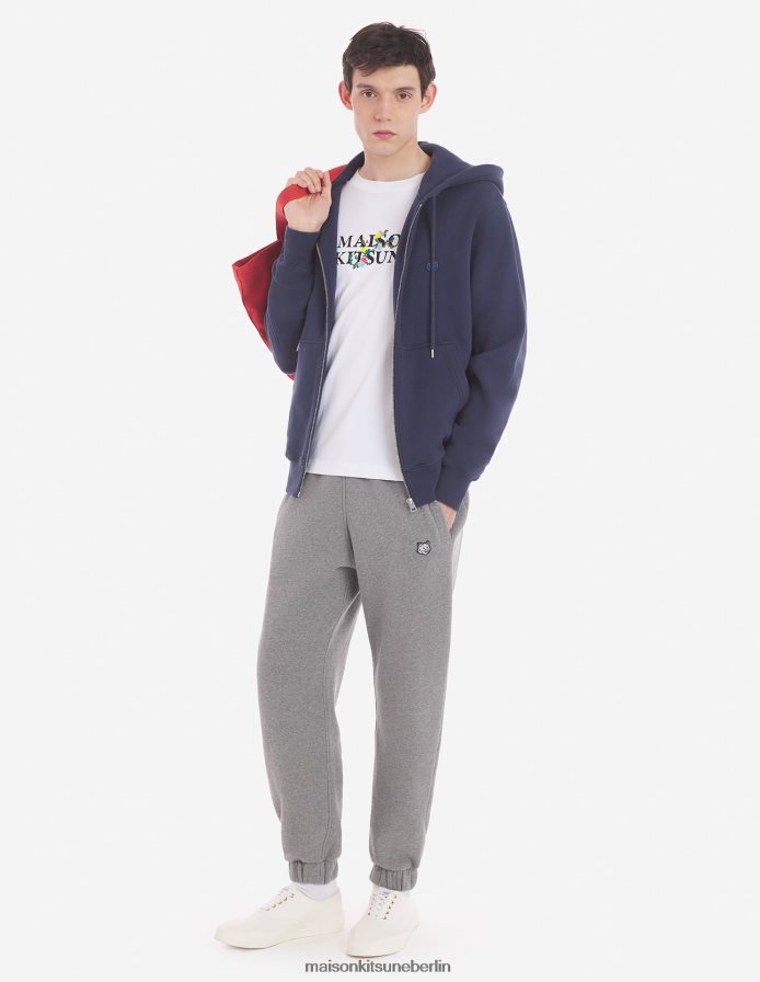 Kleidung V2DHL158 tintenblau Männer Komfort-Kapuzenpullover mit auffälligem Fuchskopf-Patch und Reißverschluss Maison Kitsune