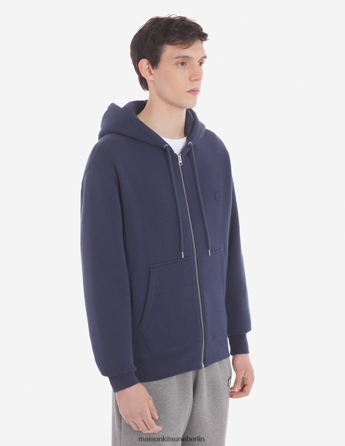 Kleidung V2DHL158 tintenblau Männer Komfort-Kapuzenpullover mit auffälligem Fuchskopf-Patch und Reißverschluss Maison Kitsune