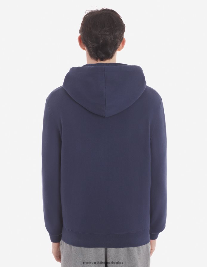 Kleidung V2DHL158 tintenblau Männer Komfort-Kapuzenpullover mit auffälligem Fuchskopf-Patch und Reißverschluss Maison Kitsune