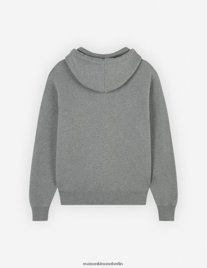 Kleidung V2DHL159 mittelgraue Melange Männer Komfort-Kapuzenpullover mit auffälligem Fuchskopf-Patch und Reißverschluss Maison Kitsune