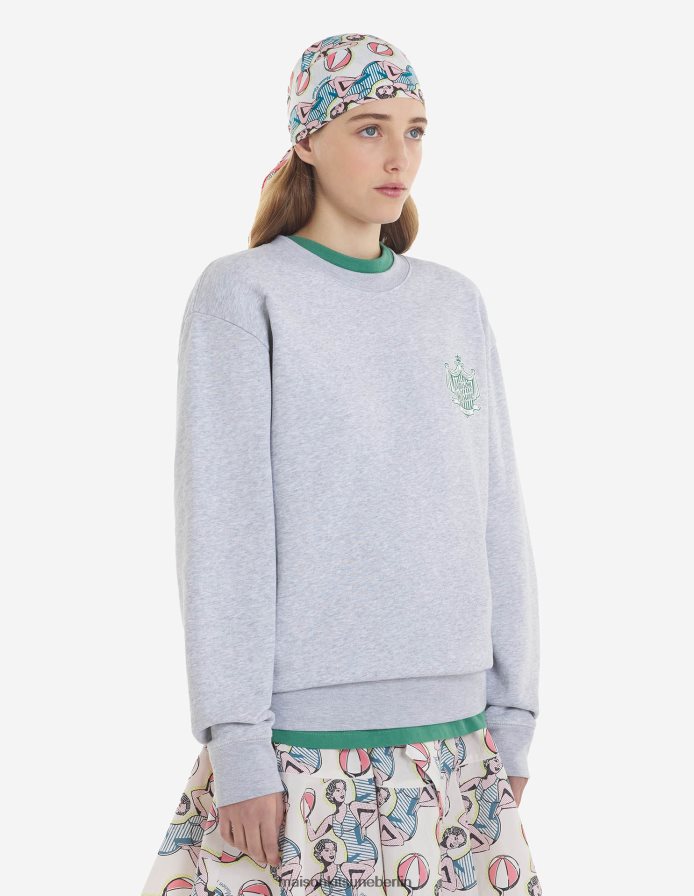 Kleidung V2DHL160 hellgrau meliert Männer Komfort-Sweatshirt mit Wappen Maison Kitsune