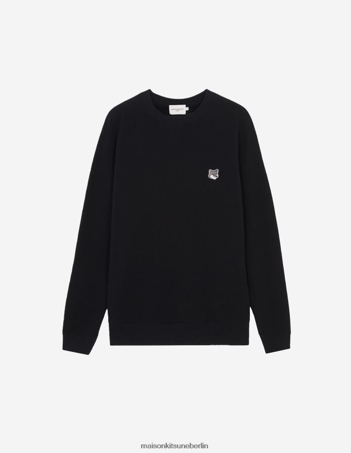 Kleidung V2DHL161 Schwarz Männer Klassisches Sweatshirt mit grauem Fuchskopf-Patch Maison Kitsune