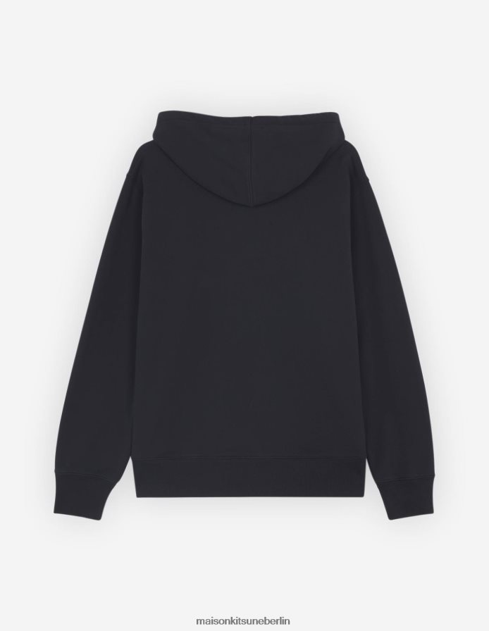 Kleidung V2DHL163 Schwarz Männer Lässiger Kapuzenpullover mit gekleidetem Fuchs Maison Kitsune