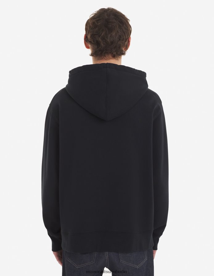 Kleidung V2DHL163 Schwarz Männer Lässiger Kapuzenpullover mit gekleidetem Fuchs Maison Kitsune