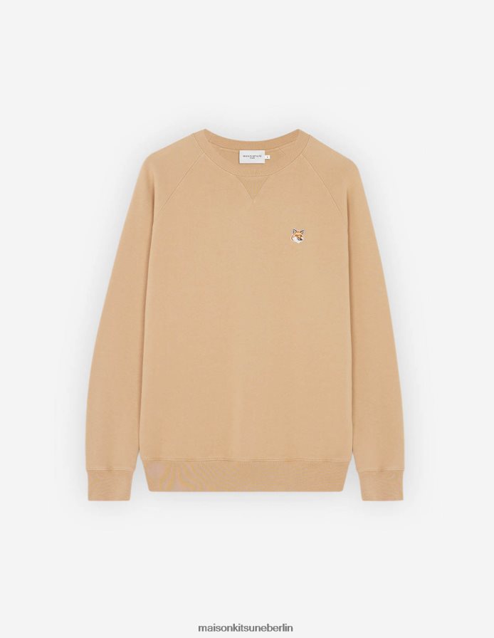 Kleidung V2DHL164 Beige Männer Klassisches Sweatshirt mit Fuchskopf-Patch Maison Kitsune