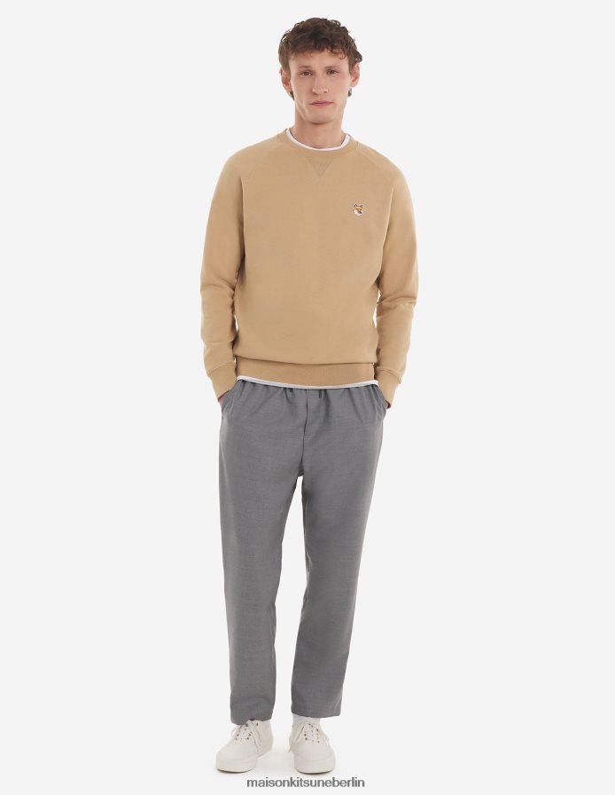 Kleidung V2DHL164 Beige Männer Klassisches Sweatshirt mit Fuchskopf-Patch Maison Kitsune