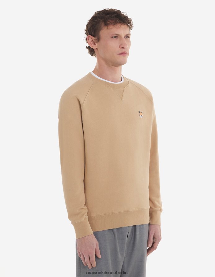 Kleidung V2DHL164 Beige Männer Klassisches Sweatshirt mit Fuchskopf-Patch Maison Kitsune