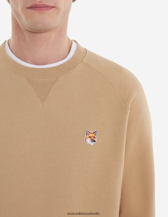 Kleidung V2DHL164 Beige Männer Klassisches Sweatshirt mit Fuchskopf-Patch Maison Kitsune