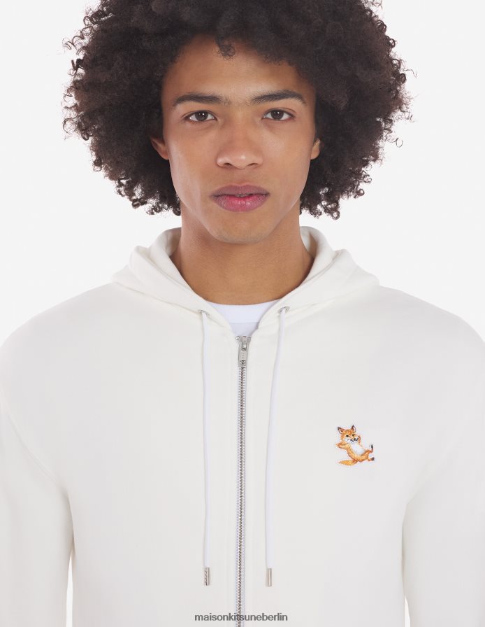 Kleidung V2DHL165 naturfarben Männer Kapuzenpullover mit Reißverschluss und Chillax-Fuchs-Patch Maison Kitsune
