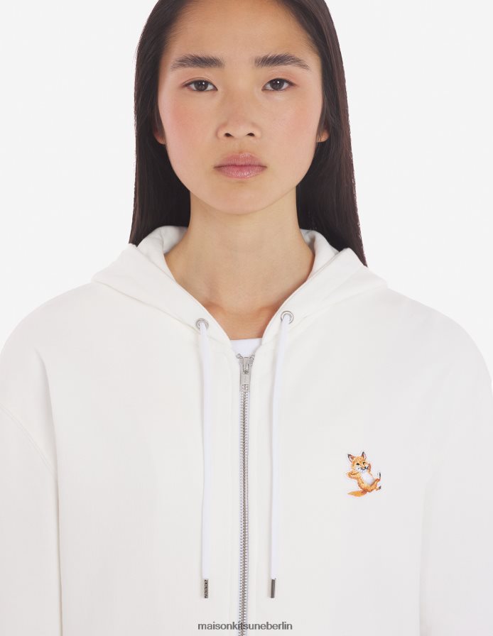 Kleidung V2DHL165 naturfarben Männer Kapuzenpullover mit Reißverschluss und Chillax-Fuchs-Patch Maison Kitsune