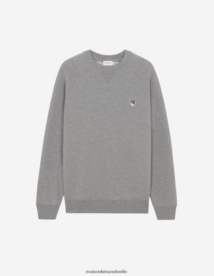 Kleidung V2DHL166 graue Melange Männer Klassisches Sweatshirt mit grauem Fuchskopf-Patch Maison Kitsune
