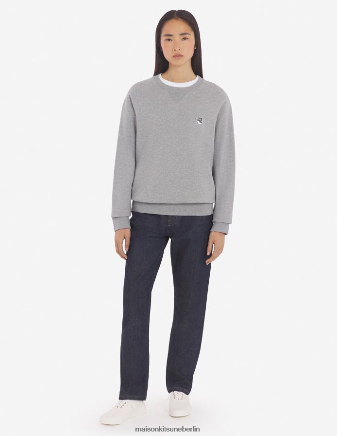 Kleidung V2DHL166 graue Melange Männer Klassisches Sweatshirt mit grauem Fuchskopf-Patch Maison Kitsune