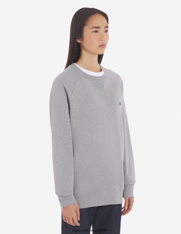 Kleidung V2DHL166 graue Melange Männer Klassisches Sweatshirt mit grauem Fuchskopf-Patch Maison Kitsune