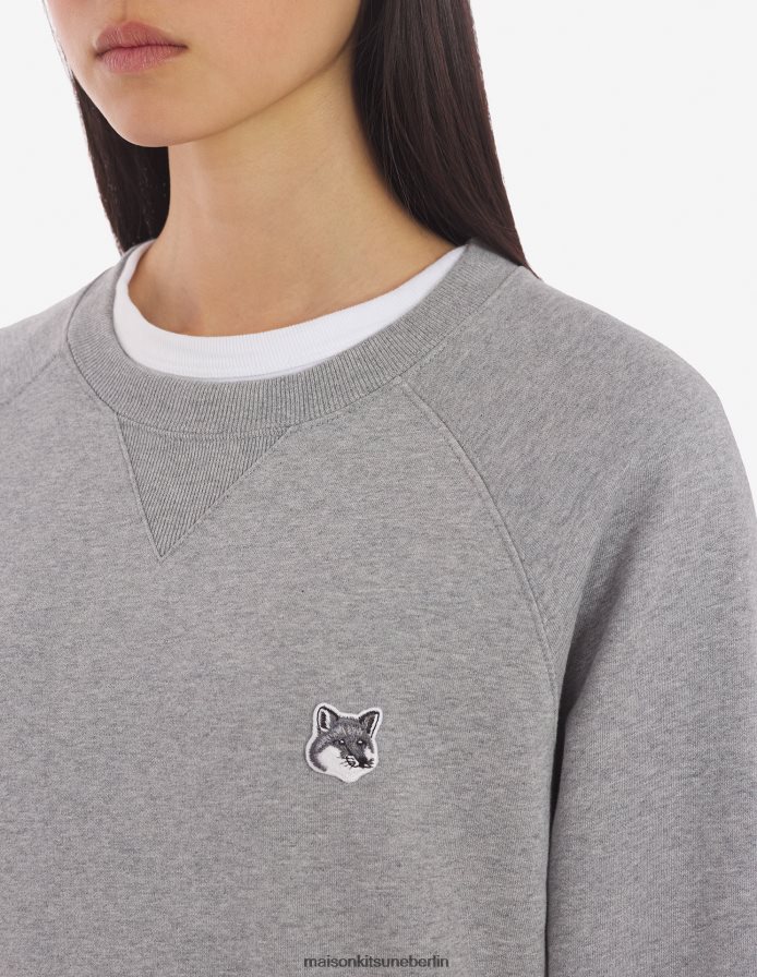 Kleidung V2DHL166 graue Melange Männer Klassisches Sweatshirt mit grauem Fuchskopf-Patch Maison Kitsune