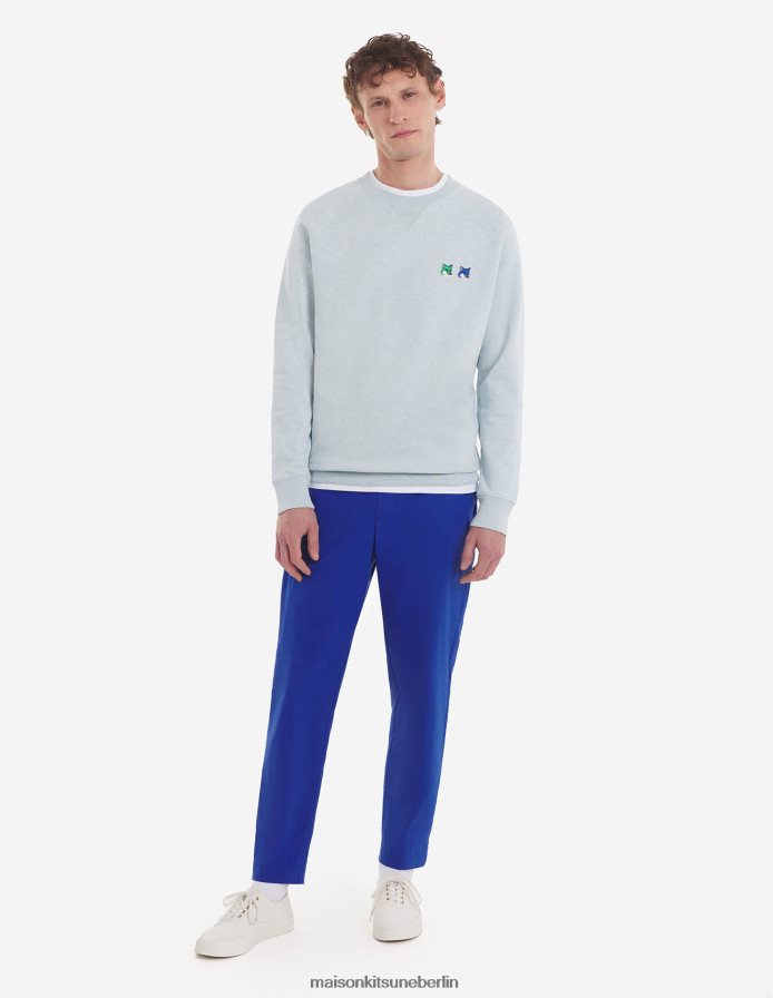 Kleidung V2DHL167 Blaue Dunst-Melange Männer Klassisches Sweatshirt mit doppeltem monochromen Fuchskopf Maison Kitsune