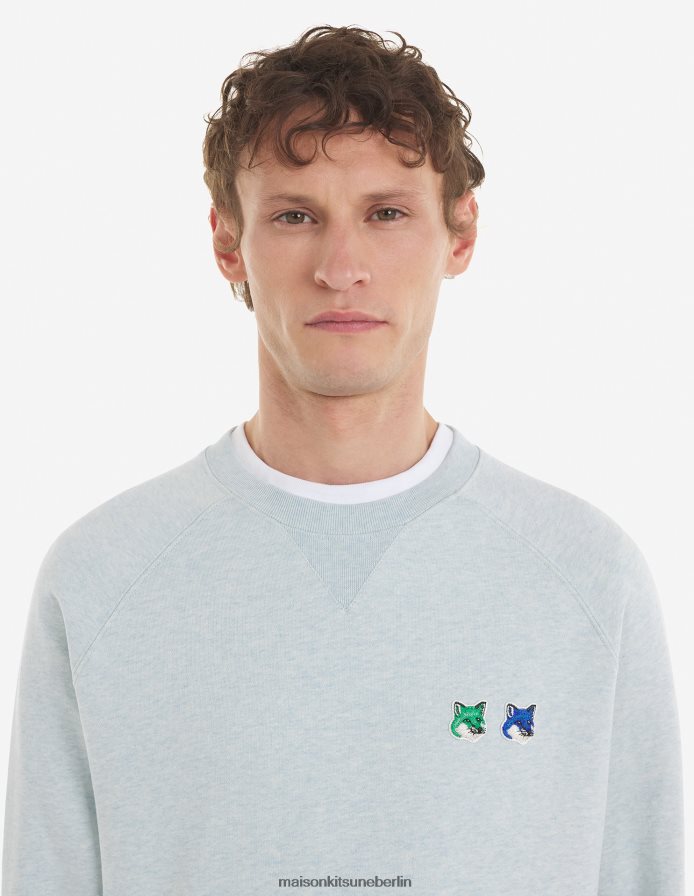 Kleidung V2DHL167 Blaue Dunst-Melange Männer Klassisches Sweatshirt mit doppeltem monochromen Fuchskopf Maison Kitsune