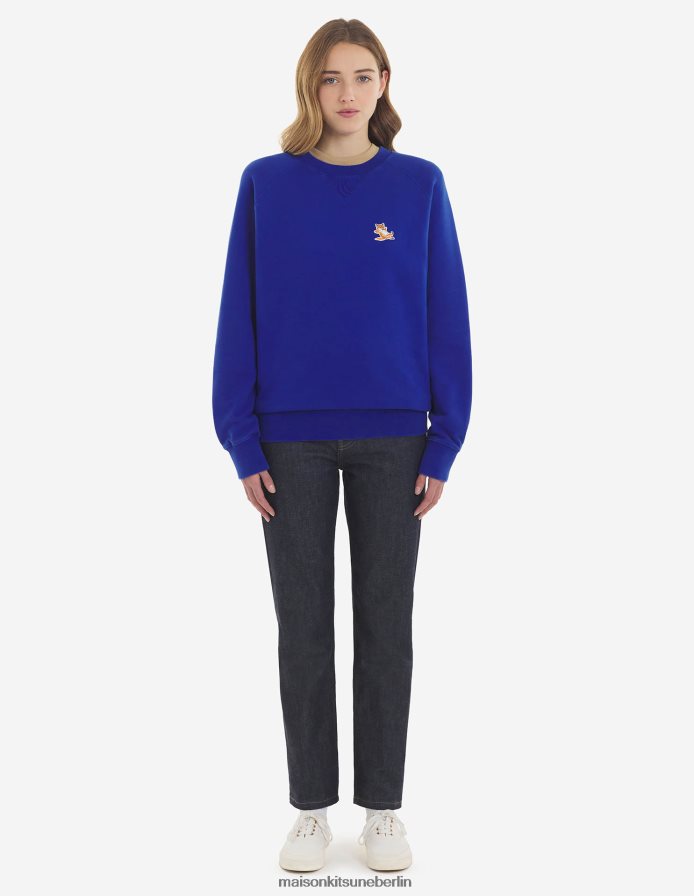 Kleidung V2DHL168 tiefes Blau Männer Klassisches Sweatshirt mit Chillax-Fuchs-Patch Maison Kitsune