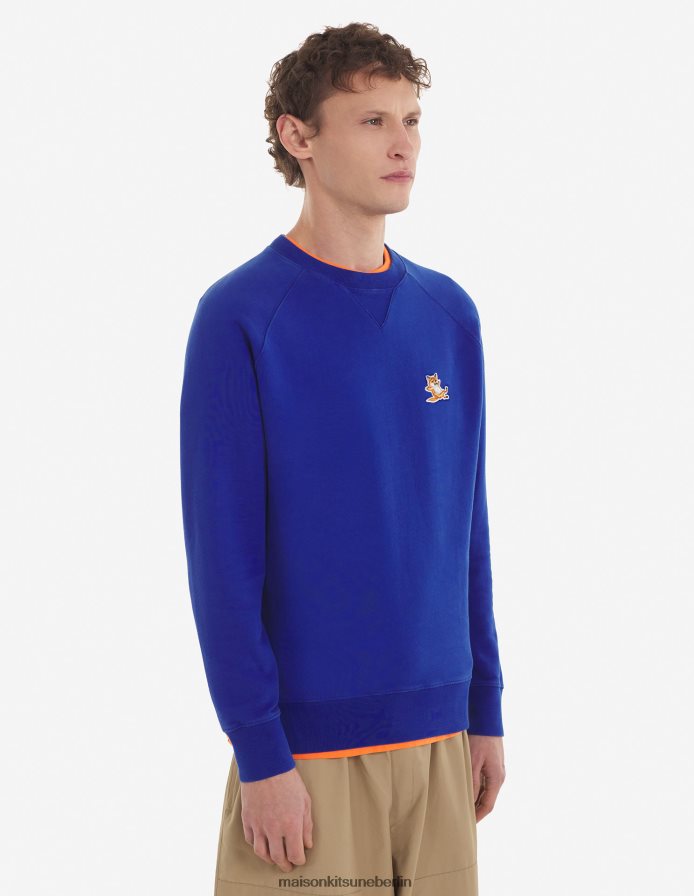 Kleidung V2DHL168 tiefes Blau Männer Klassisches Sweatshirt mit Chillax-Fuchs-Patch Maison Kitsune