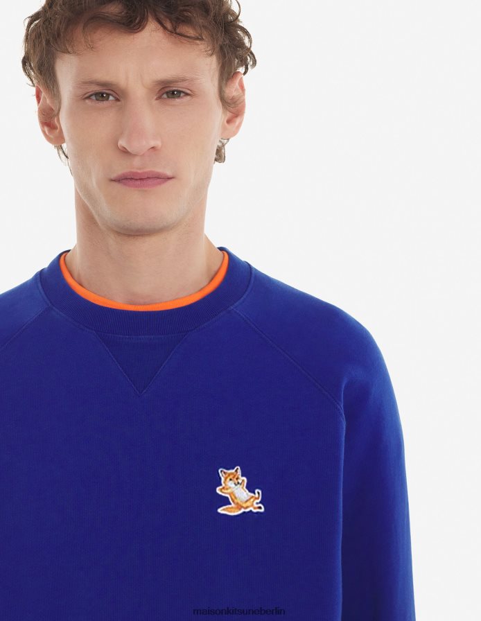 Kleidung V2DHL168 tiefes Blau Männer Klassisches Sweatshirt mit Chillax-Fuchs-Patch Maison Kitsune