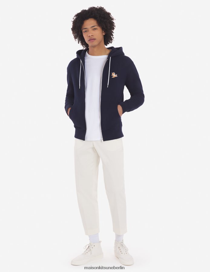 Kleidung V2DHL169 Marine Männer Kapuzenpullover mit Reißverschluss und Chillax-Fuchs-Patch Maison Kitsune