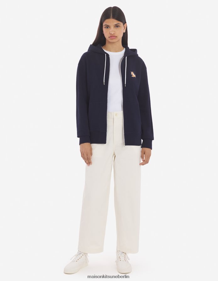 Kleidung V2DHL169 Marine Männer Kapuzenpullover mit Reißverschluss und Chillax-Fuchs-Patch Maison Kitsune