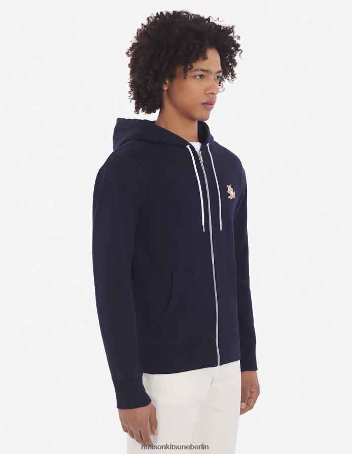 Kleidung V2DHL169 Marine Männer Kapuzenpullover mit Reißverschluss und Chillax-Fuchs-Patch Maison Kitsune