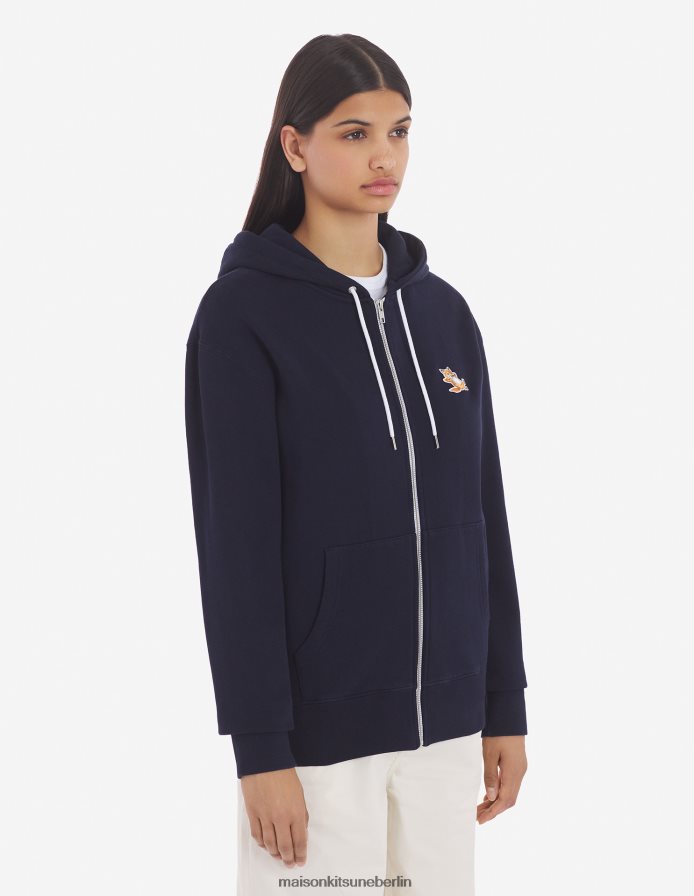 Kleidung V2DHL169 Marine Männer Kapuzenpullover mit Reißverschluss und Chillax-Fuchs-Patch Maison Kitsune