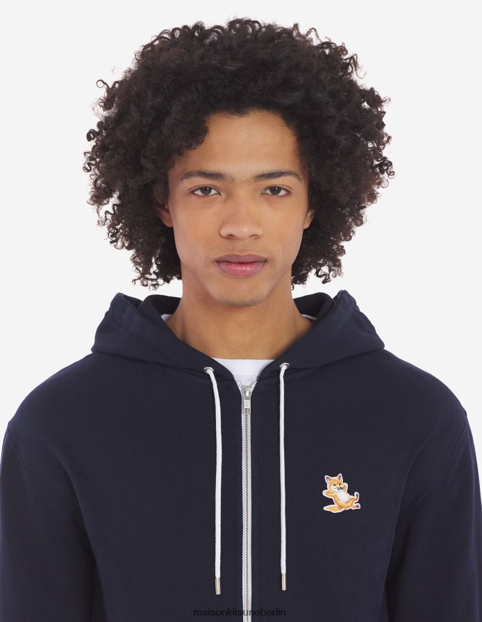 Kleidung V2DHL169 Marine Männer Kapuzenpullover mit Reißverschluss und Chillax-Fuchs-Patch Maison Kitsune