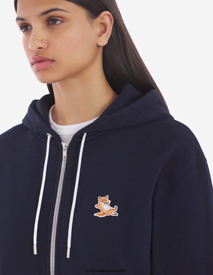 Kleidung V2DHL169 Marine Männer Kapuzenpullover mit Reißverschluss und Chillax-Fuchs-Patch Maison Kitsune