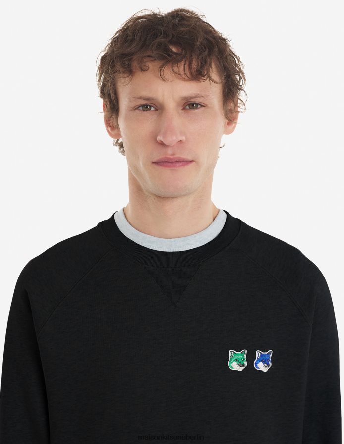 Kleidung V2DHL170 Schwarz Männer Klassisches Sweatshirt mit doppeltem monochromen Fuchskopf Maison Kitsune