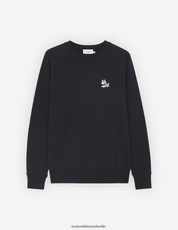 Kleidung V2DHL171 Schwarz Männer Klassisches Sweatshirt mit gekleidetem Fuchs-Patch Maison Kitsune