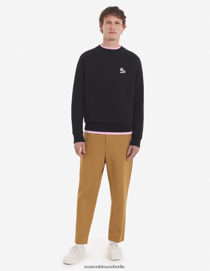 Kleidung V2DHL171 Schwarz Männer Klassisches Sweatshirt mit gekleidetem Fuchs-Patch Maison Kitsune