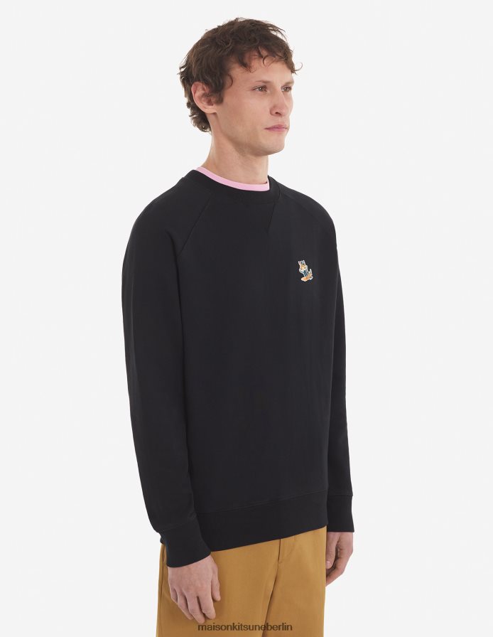 Kleidung V2DHL171 Schwarz Männer Klassisches Sweatshirt mit gekleidetem Fuchs-Patch Maison Kitsune