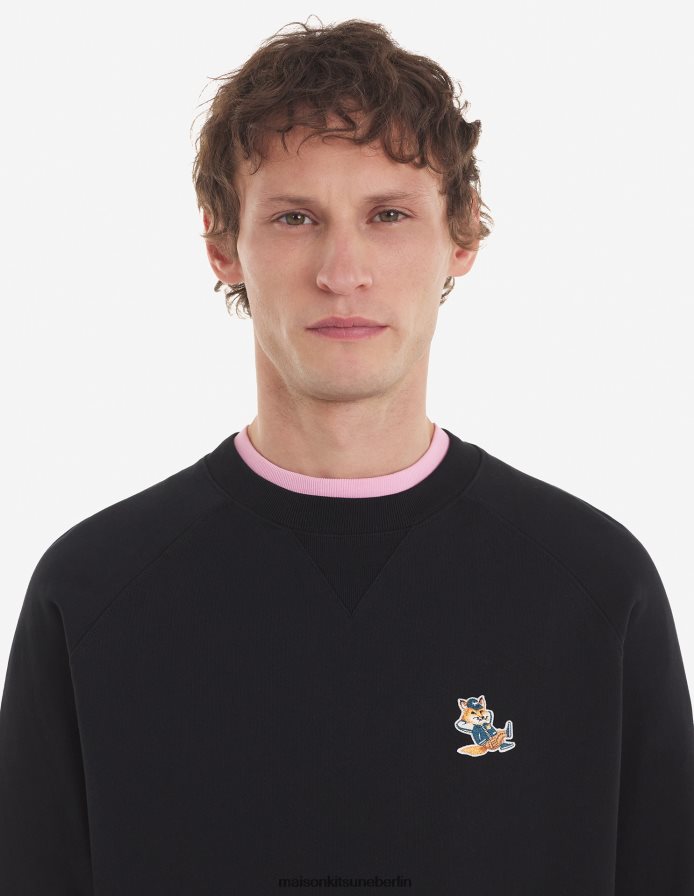Kleidung V2DHL171 Schwarz Männer Klassisches Sweatshirt mit gekleidetem Fuchs-Patch Maison Kitsune