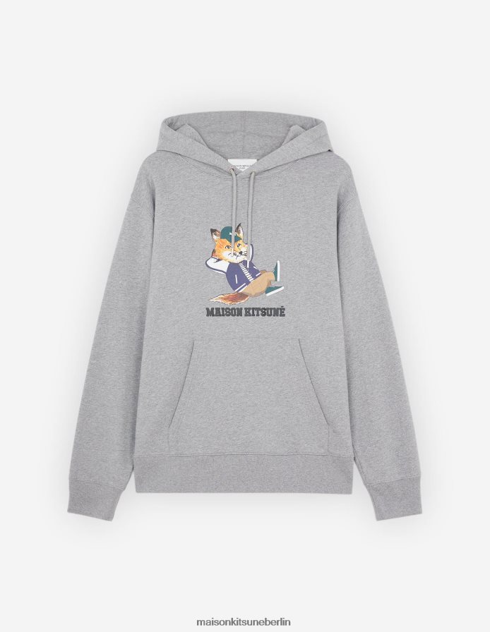 Kleidung V2DHL172 graue Melange Männer Lässiger Kapuzenpullover mit gekleidetem Fuchs Maison Kitsune