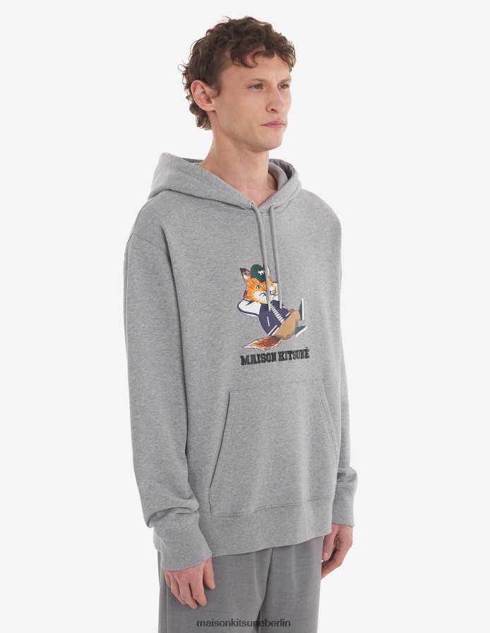 Kleidung V2DHL172 graue Melange Männer Lässiger Kapuzenpullover mit gekleidetem Fuchs Maison Kitsune