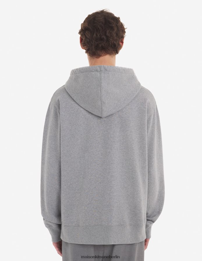 Kleidung V2DHL172 graue Melange Männer Lässiger Kapuzenpullover mit gekleidetem Fuchs Maison Kitsune