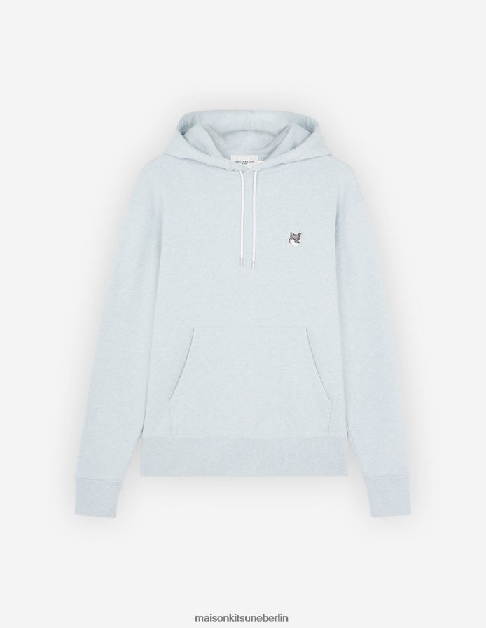 Kleidung V2DHL173 Blaue Dunst-Melange Männer Klassischer Kapuzenpullover mit grauem Fuchskopf-Patch Maison Kitsune