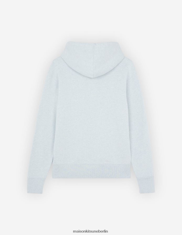 Kleidung V2DHL173 Blaue Dunst-Melange Männer Klassischer Kapuzenpullover mit grauem Fuchskopf-Patch Maison Kitsune