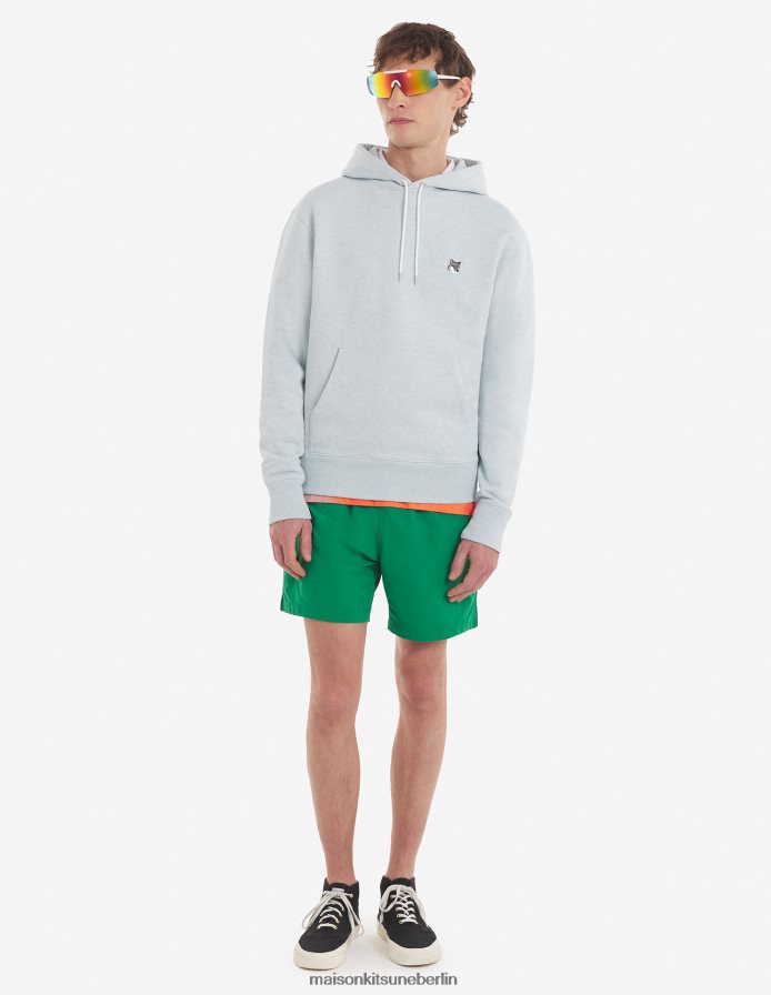 Kleidung V2DHL173 Blaue Dunst-Melange Männer Klassischer Kapuzenpullover mit grauem Fuchskopf-Patch Maison Kitsune