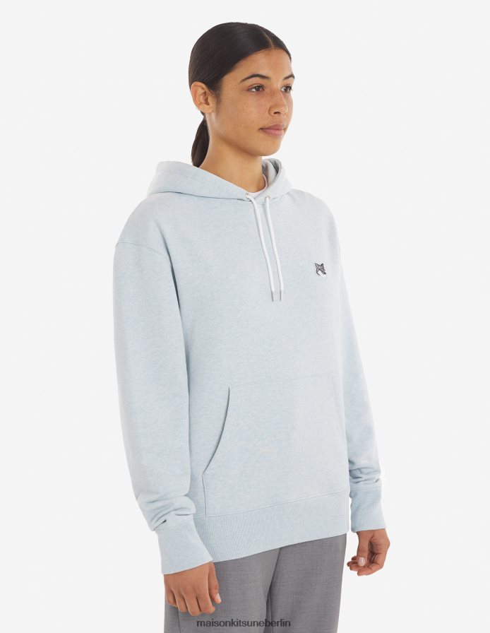 Kleidung V2DHL173 Blaue Dunst-Melange Männer Klassischer Kapuzenpullover mit grauem Fuchskopf-Patch Maison Kitsune