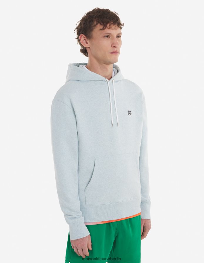 Kleidung V2DHL173 Blaue Dunst-Melange Männer Klassischer Kapuzenpullover mit grauem Fuchskopf-Patch Maison Kitsune
